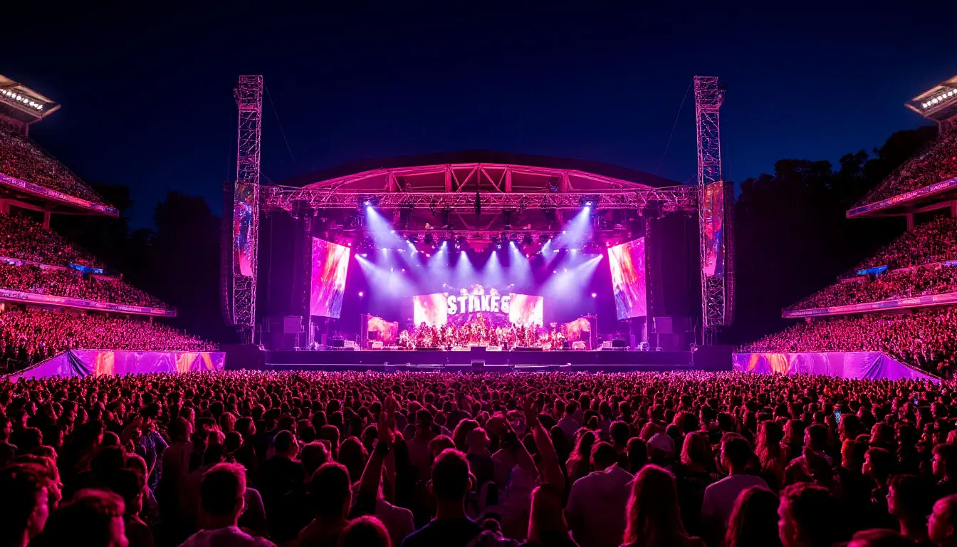 Concert at stadium with Stake branding