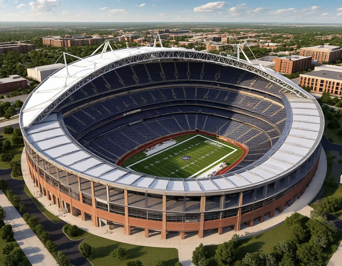 Cutaway view of stadium bowl and roof