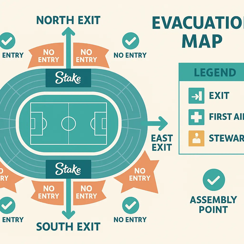 Evacuation map with Stake signage