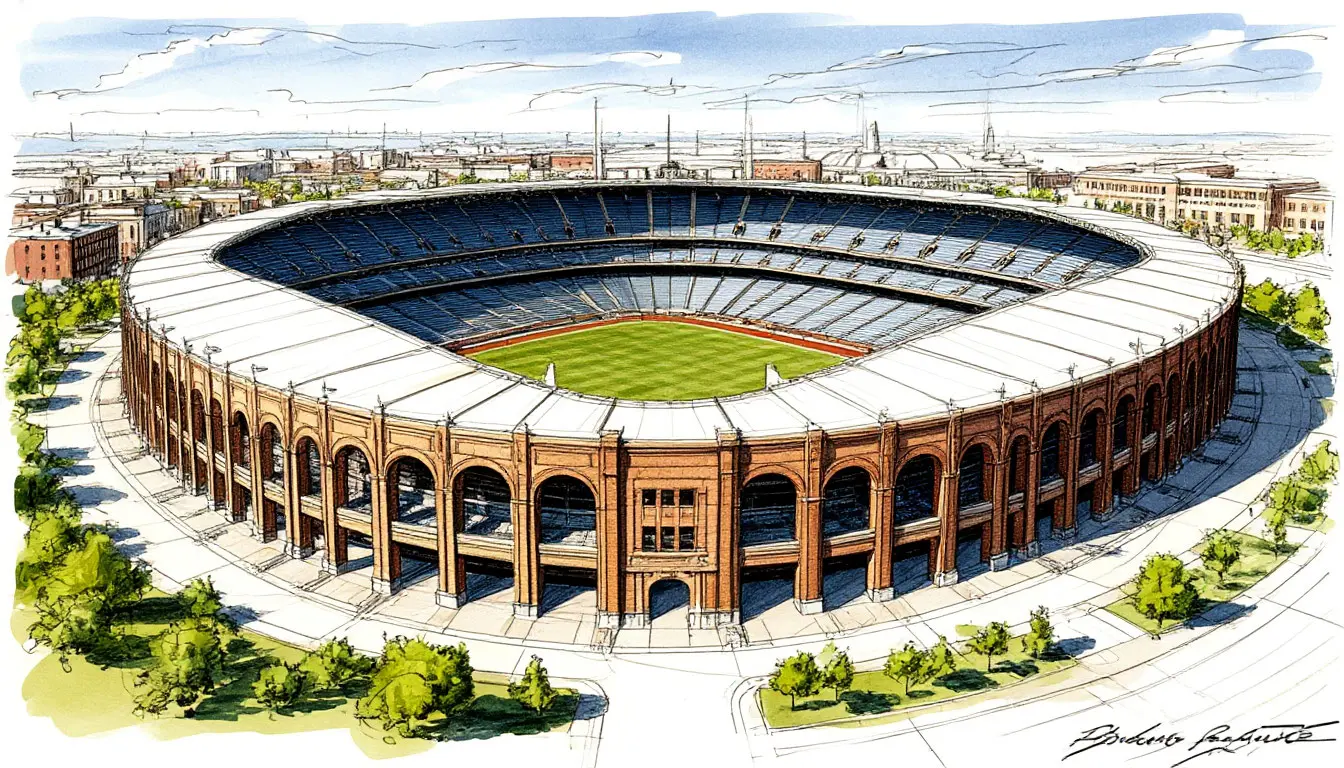 Sketch of early stadium design by local architects
